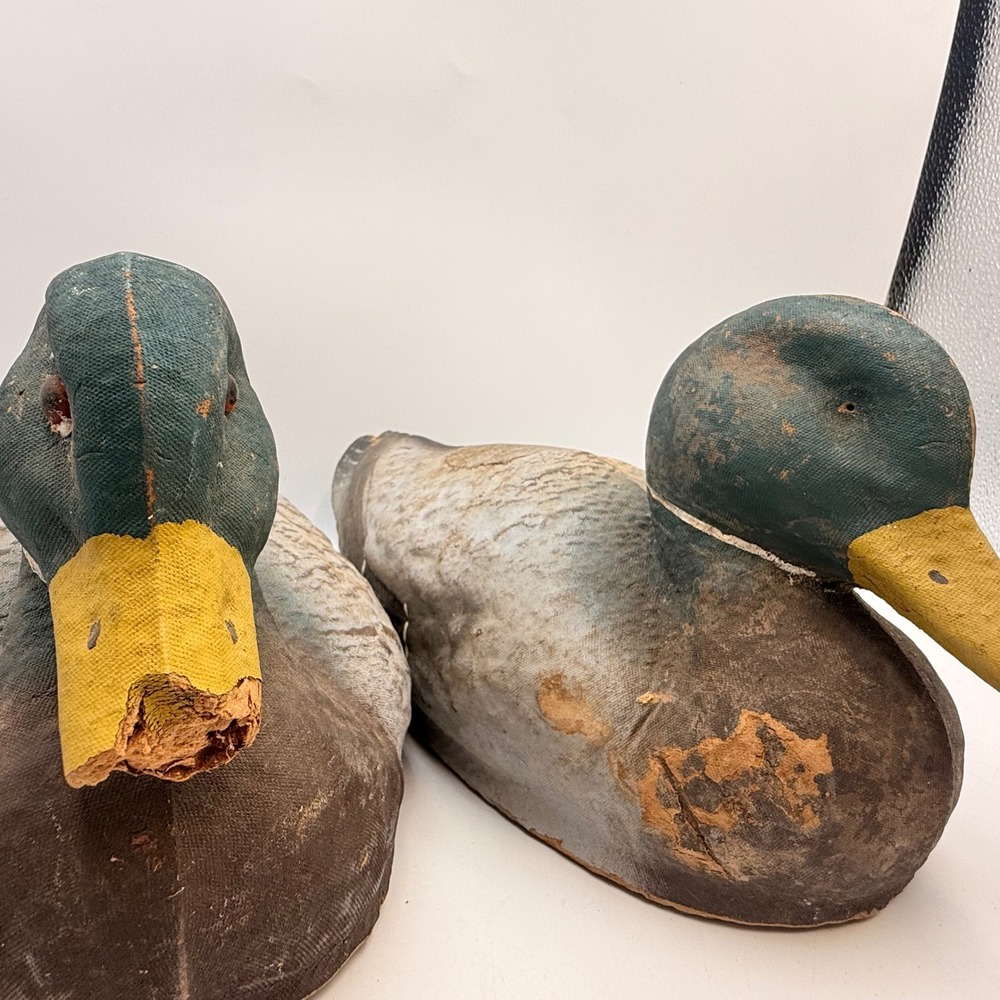 Vintage J.C. Higgins Life-Like Mallard Duck Decoys Sears Roebuck Set of 2 Fiber - Picture 2 of 6